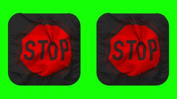 Stop Icon Cloth Seamless Looped Waving in Squire Shape Isolated with Plain and Bump Texture, 3D Rendering, Green Screen, Alpha Matte video