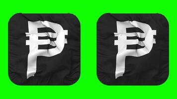 Philippine Peso Currency Icon Cloth Waving in Squire Shape Isolated with Plain and Bump Texture, 3D Rendering, Green Screen, Alpha Matte video
