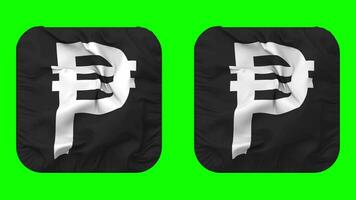 Philippine Peso Currency Icon Cloth Waving in Squire Shape Isolated with Plain and Bump Texture, 3D Rendering, Green Screen, Alpha Matte video