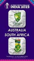 Australien mot söder afrika match i icc herr- cricket världscupen Indien 2023, vertikal status video, 3d tolkning video