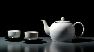 ai generativo blanco té taza y negro metal tetera foto