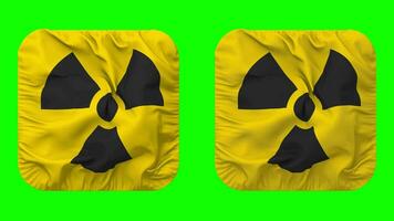 Radioactivity Icon Cloth Seamless Looped Waving in Squire Shape Isolated with Plain and Bump Texture, 3D Rendering, Green Screen, Alpha Matte video