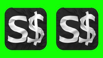 Singapore Dollar Currency Icon Cloth Waving in Squire Shape Isolated with Plain and Bump Texture, 3D Rendering, Green Screen, Alpha Matte video