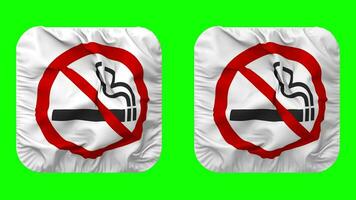 No Smoking Icon Cloth Seamless Looped Waving in Squire Shape Isolated with Plain and Bump Texture, 3D Rendering, Green Screen, Alpha Matte video