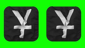 Yuan Currency Icon Cloth Waving in Squire Shape Isolated with Plain and Bump Texture, 3D Rendering, Green Screen, Alpha Matte video