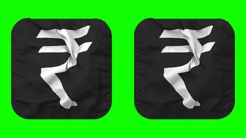 Indian Rupee INR Currency Icon Cloth Waving in Squire Shape Isolated with Plain and Bump Texture, 3D Rendering, Green Screen, Alpha Matte video