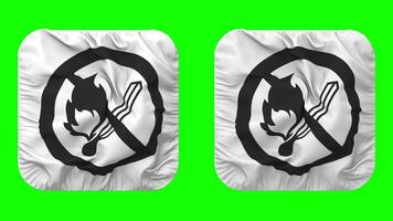 No Fire No Smoking Icon Cloth Seamless Looped Waving in Squire Shape Isolated with Plain and Bump Texture, 3D Rendering, Green Screen, Alpha Matte video