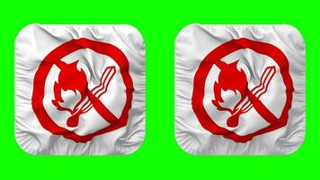 No Fire No Smoking Icon Cloth Seamless Looped Waving in Squire Shape Isolated with Plain and Bump Texture, 3D Rendering, Green Screen, Alpha Matte video