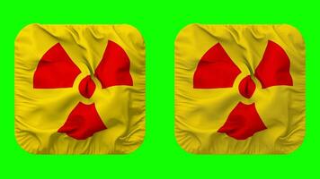 Radioactivity Icon Cloth Seamless Looped Waving in Squire Shape Isolated with Plain and Bump Texture, 3D Rendering, Green Screen, Alpha Matte video