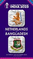 Holanda vs Bangladesh partido en icc de los hombres Grillo Copa Mundial India 2023, vertical estado video, 3d representación video