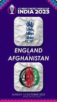 England mot afghanistan match i icc herr- cricket världscupen Indien 2023, vertikal status video, 3d tolkning video