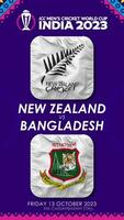 nuovo Zelanda vs bangladesh incontro nel icc Uomini cricket Coppa del Mondo India 2023, verticale stato video, 3d interpretazione video