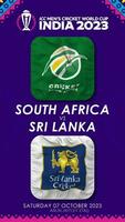 sul África vs sri lanka Combine dentro cc masculino Grilo Copa do Mundo Índia 2023, vertical status vídeo, 3d Renderização video