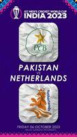 Paquistão vs Holanda Combine dentro cc masculino Grilo Copa do Mundo Índia 2023, vertical status vídeo, 3d Renderização video