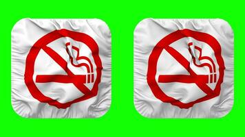 No Smoking Icon Cloth Seamless Looped Waving in Squire Shape Isolated with Plain and Bump Texture, 3D Rendering, Green Screen, Alpha Matte video