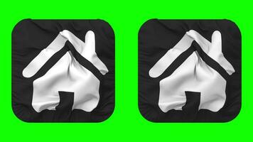 Home Icon Cloth Seamless Looped Waving in Squire Shape Isolated with Plain and Bump Texture, 3D Rendering, Green Screen, Alpha Matte video