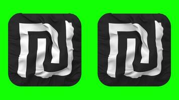 Israeli Shekel Currency Icon Cloth Waving in Squire Shape Isolated with Plain and Bump Texture, 3D Rendering, Green Screen, Alpha Matte video