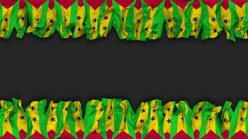 Sao Tome and Principe Flag Hanging Banner Seamless Looping with Bump and Plain Texture, 3D Rendering, Luma Matte video