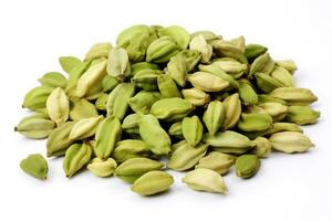 Heap of cardamom pods isolated on a white background photo