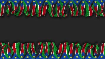 South Sudan Flag Hanging Banner Seamless Looping with Bump and Plain Texture, 3D Rendering, Luma Matte video