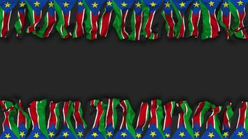 South Sudan Flag Hanging Banner Seamless Looping with Bump and Plain Texture, 3D Rendering, Luma Matte video