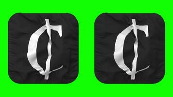 Cedi Currency Icon Cloth Waving in Squire Shape Isolated with Plain and Bump Texture, 3D Rendering, Green Screen, Alpha Matte video