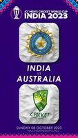 Inde contre Australie rencontre dans CCI Pour des hommes criquet Coupe du monde Inde 2023, verticale statut vidéo, 3d le rendu video