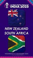 Neu Neuseeland vs. Süd Afrika Spiel im icc Herren Kricket Weltmeisterschaft Indien 2023, Vertikale Status Video, 3d Rendern video