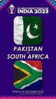 Pakistan vs zuiden Afrika bij elkaar passen in icc Mannen krekel wereldbeker Indië 2023, verticaal toestand video, 3d renderen video