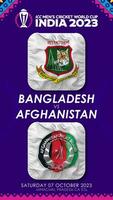 bangladesh mot afghanistan match i icc herr- cricket världscupen Indien 2023, vertikal status video, 3d tolkning video