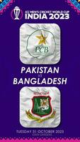 pakistan mot bangladesh match i icc herr- cricket världscupen Indien 2023, vertikal status video, 3d tolkning video