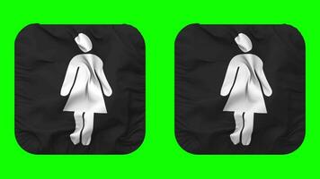 Female Sign Icon Cloth Seamless Looped Waving in Squire Shape Isolated with Plain and Bump Texture, 3D Rendering, Green Screen, Alpha Matte video