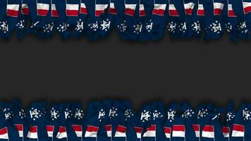 French Southern and Antarctic Lands, TAAF Flag Hanging Banner Seamless Looping with Bump and Plain Texture, 3D Rendering, Luma Matte video