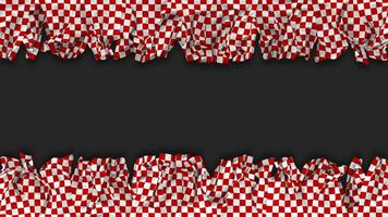 Rennen rot und Weiß kariert Flagge hängend Banner nahtlos Schleifen mit stoßen und einfach Textur, 3d Wiedergabe, Luma matt video