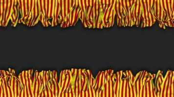 Catalonië, senyera vlag hangende banier naadloos looping met buil en duidelijk textuur, 3d weergave, luma matte video