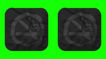 No Smoking Icon Cloth Seamless Looped Waving in Squire Shape Isolated with Plain and Bump Texture, 3D Rendering, Green Screen, Alpha Matte video