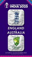 England vs. Australien Spiel im icc Herren Kricket Weltmeisterschaft Indien 2023, Vertikale Status Video, 3d Rendern video