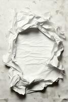 AI Generative Vertical white crumpled paper surface background texture photo