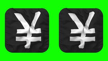 Yen Currency Icon Cloth Waving in Squire Shape Isolated with Plain and Bump Texture, 3D Rendering, Green Screen, Alpha Matte video