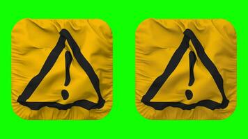 Warning Caution Icon Cloth Seamless Looped Waving in Squire Shape Isolated with Plain and Bump Texture, 3D Rendering, Green Screen, Alpha Matte video