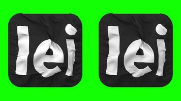 Romanian Leu Currency Icon Cloth Waving in Squire Shape Isolated with Plain and Bump Texture, 3D Rendering, Green Screen, Alpha Matte video