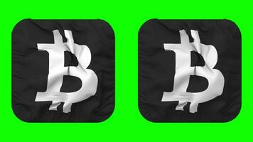 Bitcoin Currency Icon Cloth Waving in Squire Shape Isolated with Plain and Bump Texture, 3D Rendering, Green Screen, Alpha Matte video