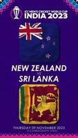 ny zealand mot sri lanka match i icc herr- cricket världscupen Indien 2023, vertikal status video, 3d tolkning video