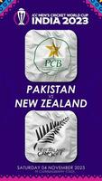 pakistan mot ny zealand match i icc herr- cricket världscupen Indien 2023, vertikal status video, 3d tolkning video