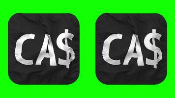 Canada Dollar Currency Icon Cloth Waving in Squire Shape Isolated with Plain and Bump Texture, 3D Rendering, Green Screen, Alpha Matte video