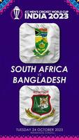 zuiden Afrika vs Bangladesh bij elkaar passen in icc Mannen krekel wereldbeker Indië 2023, verticaal toestand video, 3d renderen video