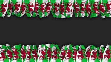 Wales Flag Hanging Banner Seamless Looping with Bump and Plain Texture, 3D Rendering, Luma Matte video