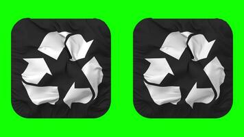 Recycle Icon Cloth Seamless Looped Waving in Squire Shape Isolated with Plain and Bump Texture, 3D Rendering, Green Screen, Alpha Matte video