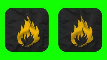 Highly Flammable Hazard Icon Cloth Seamless Looped Waving in Squire Shape Isolated with Plain and Bump Texture, 3D Rendering, Green Screen, Alpha Matte video