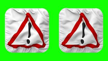 Warning Caution Icon Cloth Seamless Looped Waving in Squire Shape Isolated with Plain and Bump Texture, 3D Rendering, Green Screen, Alpha Matte video